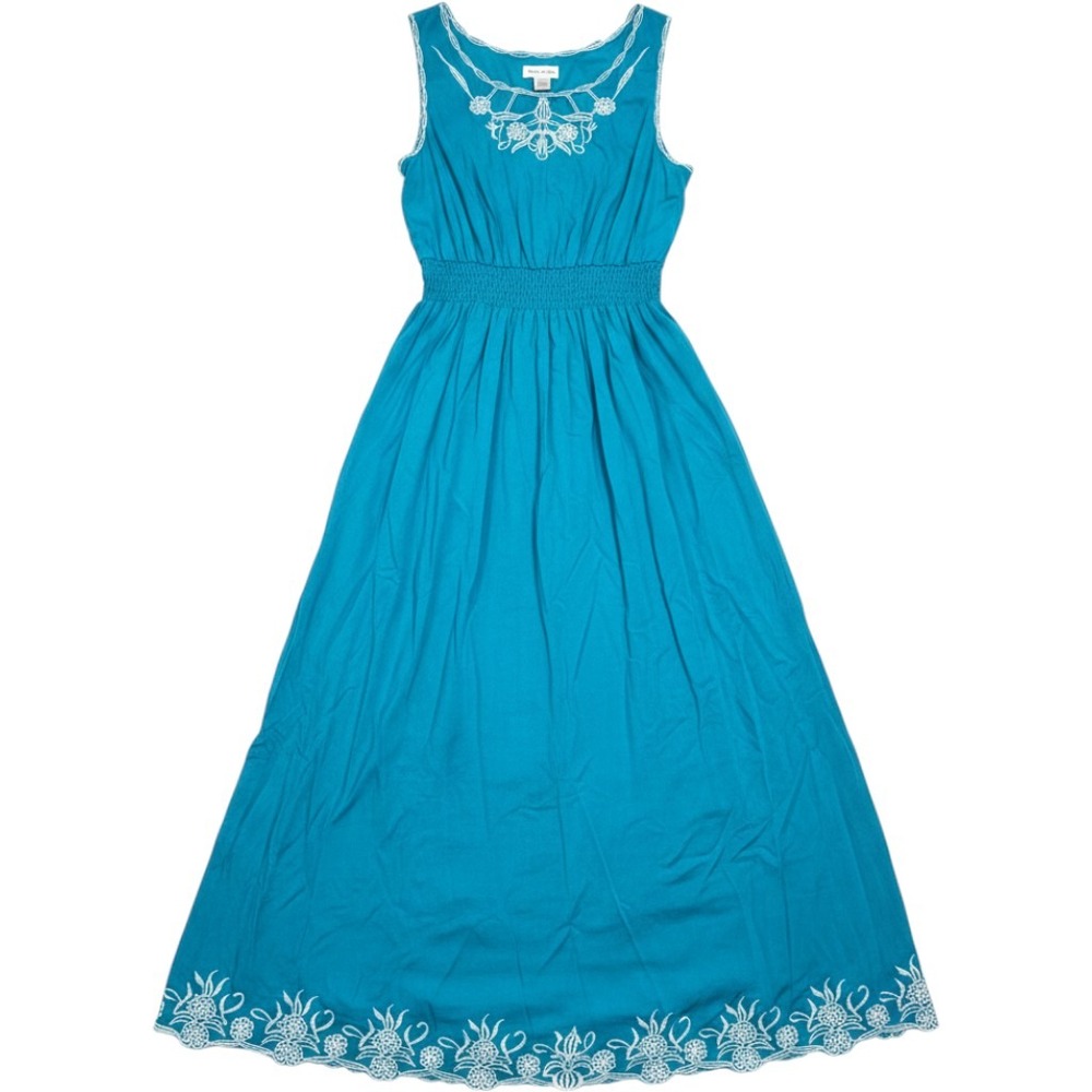 Monroe & Main Turquoise Blue Embroidered Rayon Sleeveless Maxi Dress Small 5809